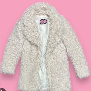 Miss London Cream color Faux Fur Coat Size M